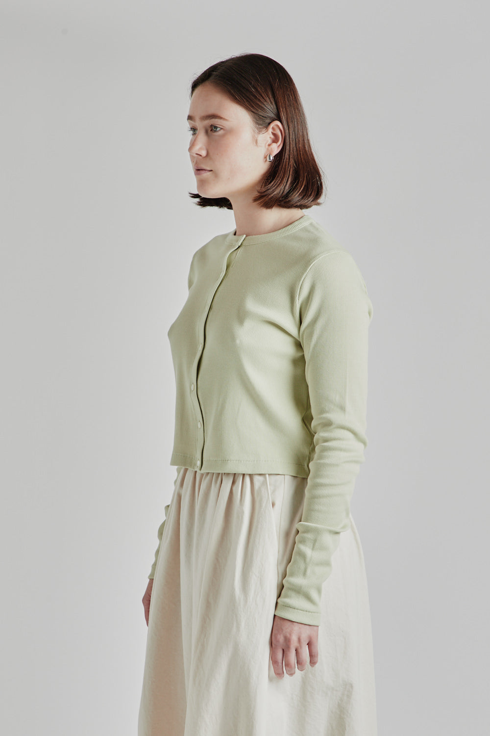 Blurhms Soft Cotton Rib Cardigan in Mint Grey