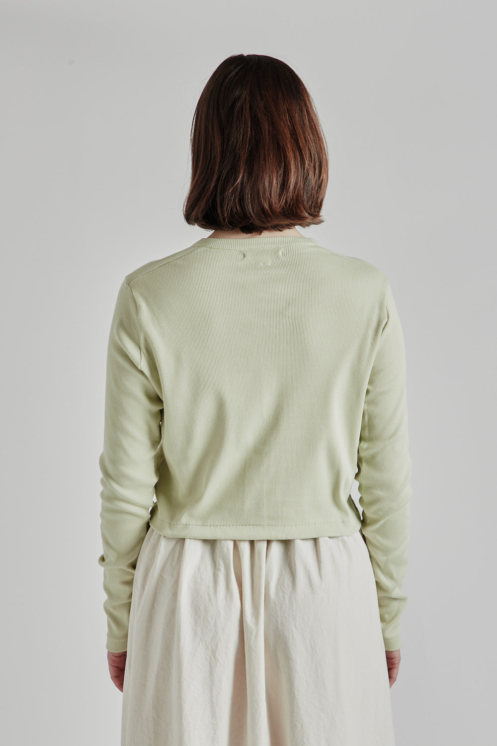 Soft Cotton Rib Cardigan - Mint Grey