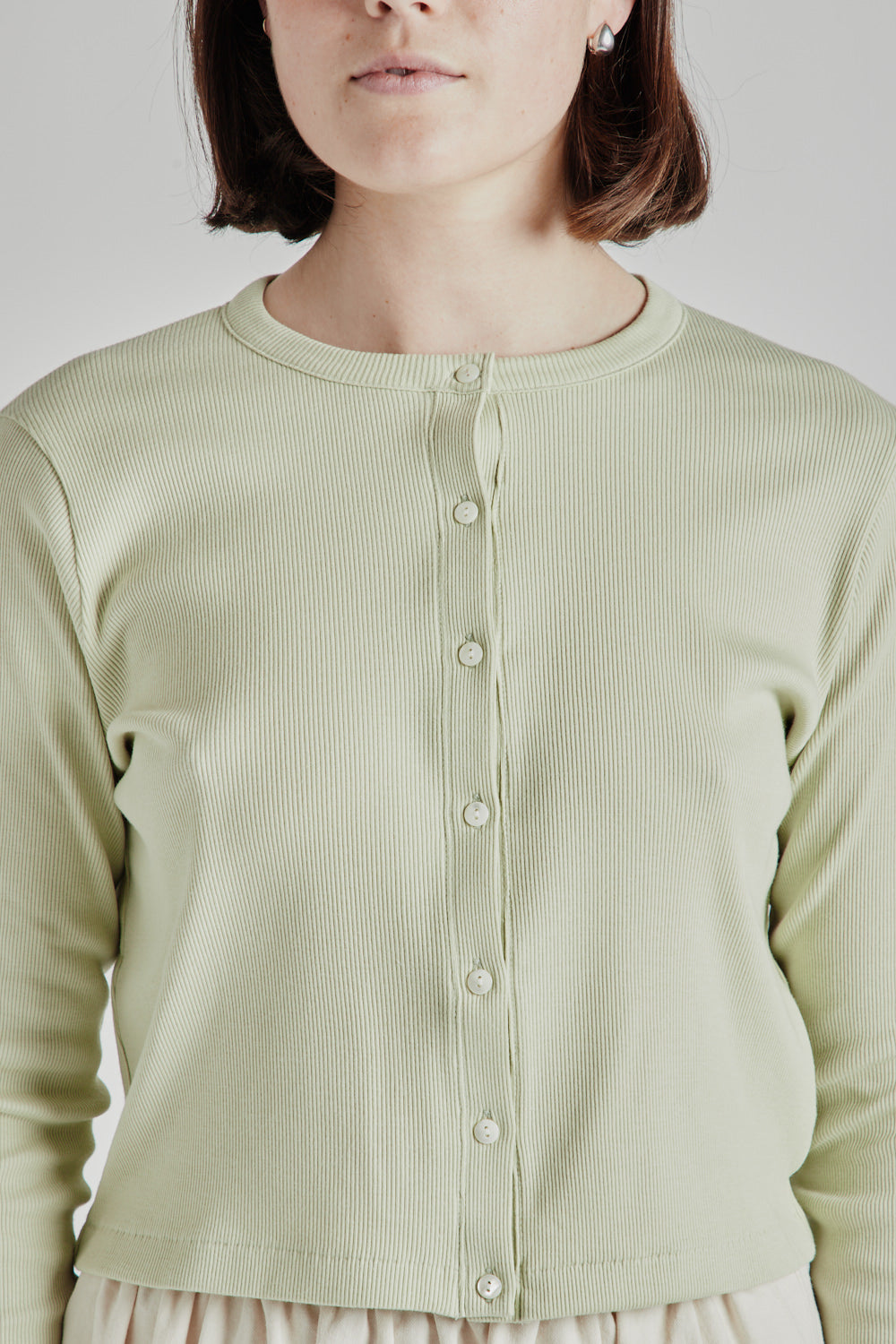 Blurhms Soft Cotton Rib Cardigan in Mint Grey