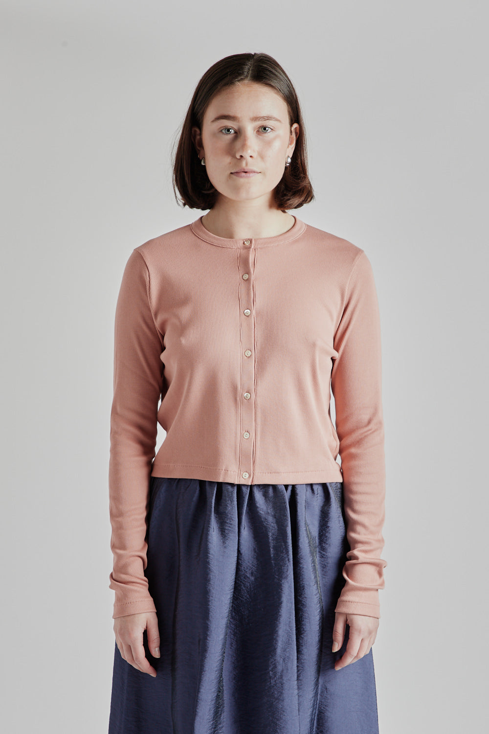 Soft Cotton Rib Cardigan - Pink Beige