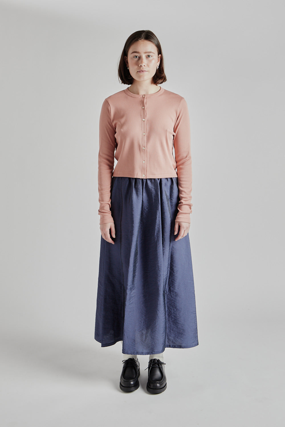 Soft Cotton Rib Cardigan - Pink Beige - Wallace Mercantile Shop