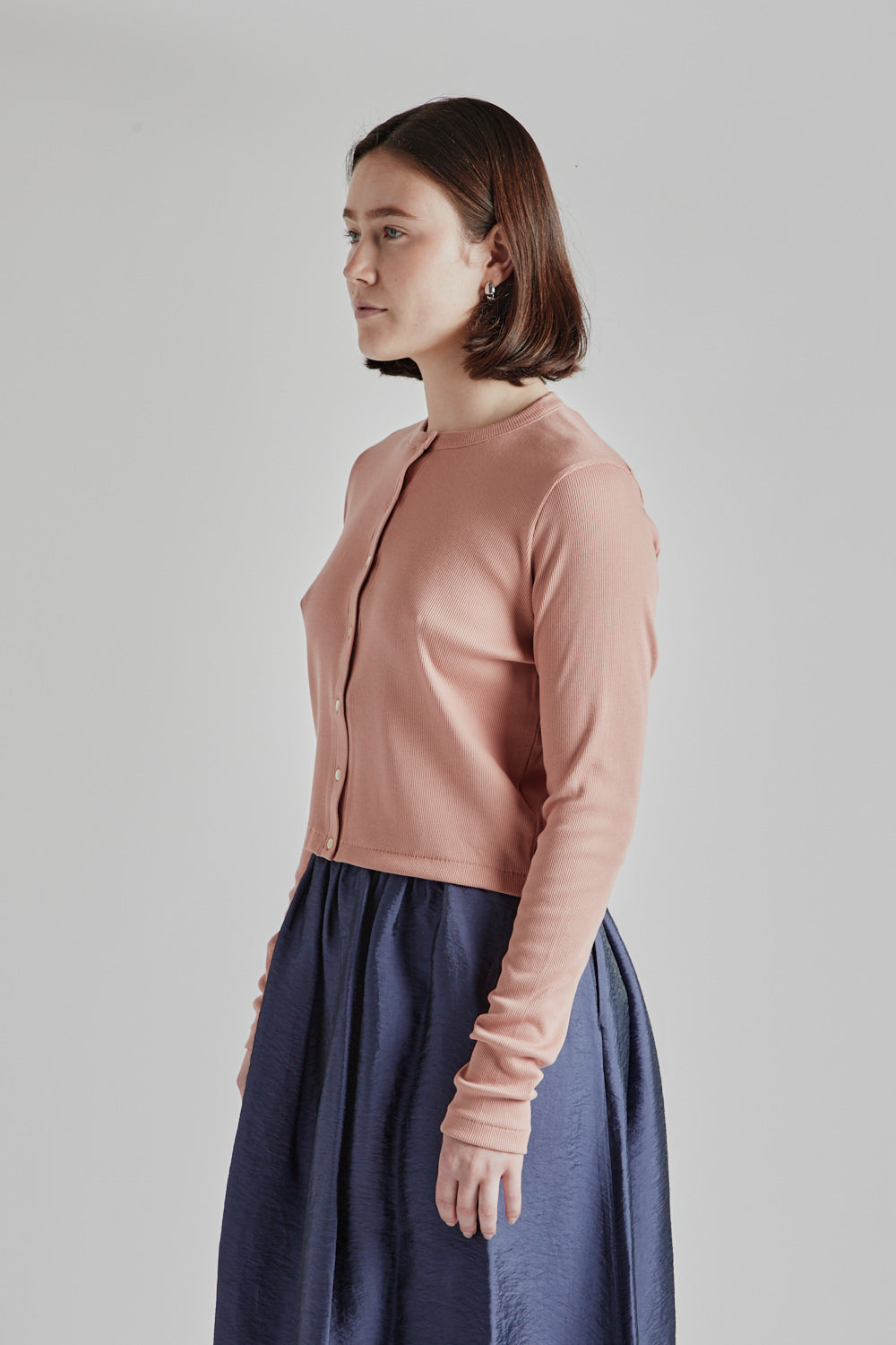Soft Cotton Rib Cardigan - Pink Beige - Wallace Mercantile Shop