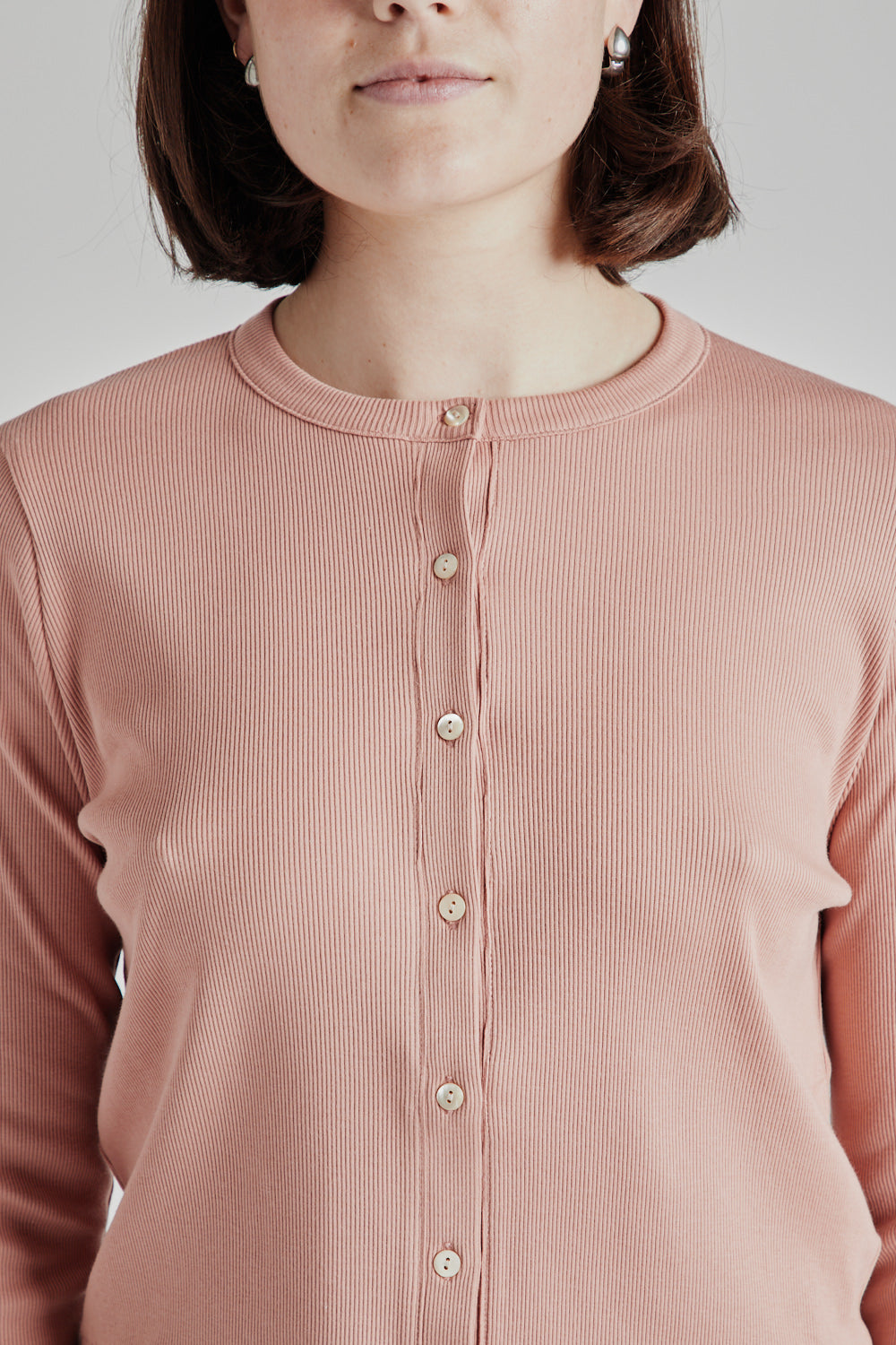 Soft Cotton Rib Cardigan - Pink Beige