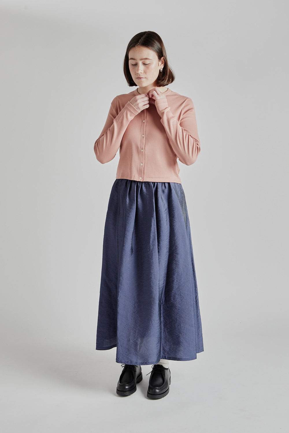 Soft Cotton Rib Cardigan - Pink Beige - Wallace Mercantile Shop