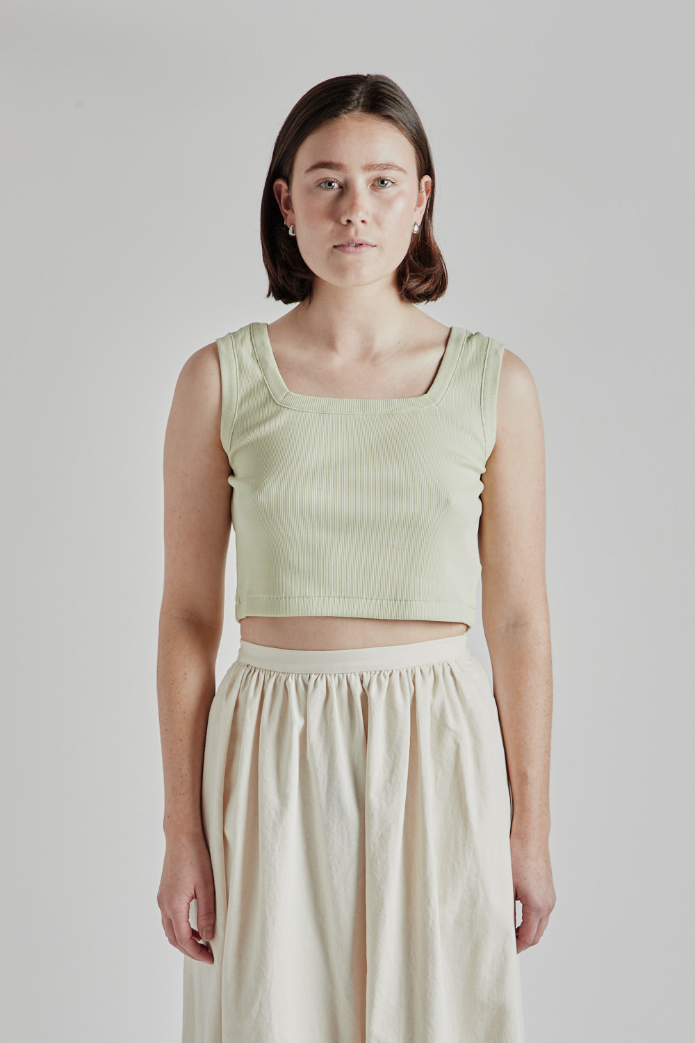 Soft Cotton Rib Square Tanktop - Mint Grey - Wallace Mercantile Shop