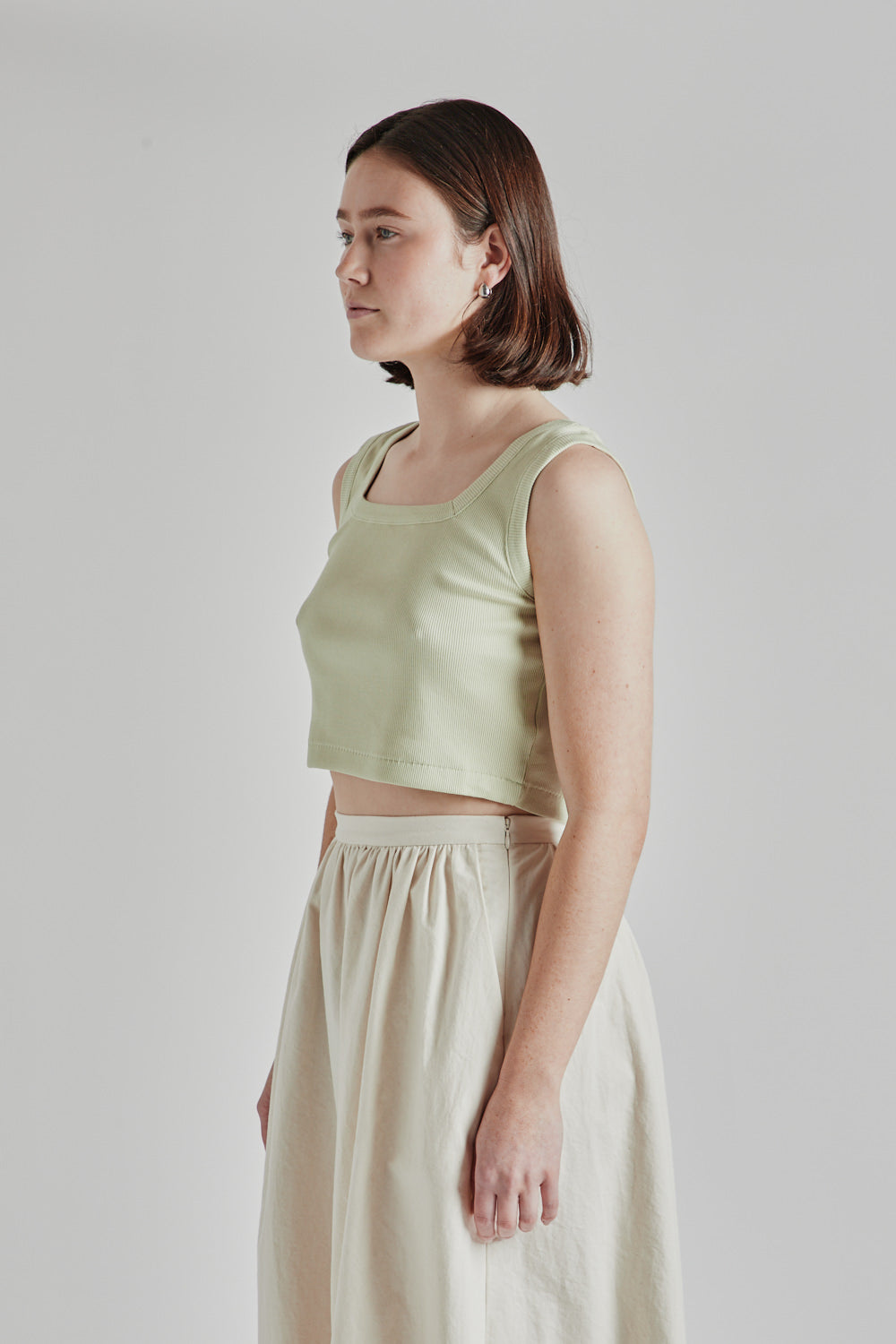 Soft Cotton Rib Square Tanktop - Mint Grey - Wallace Mercantile Shop