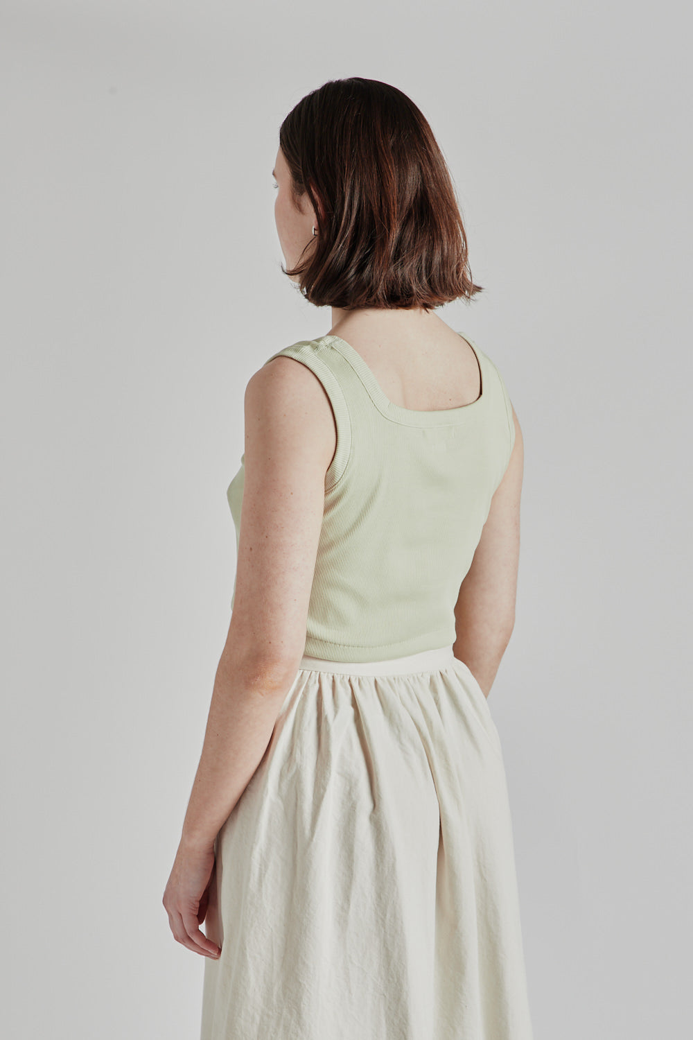 Soft Cotton Rib Square Tanktop - Mint Grey - Wallace Mercantile Shop