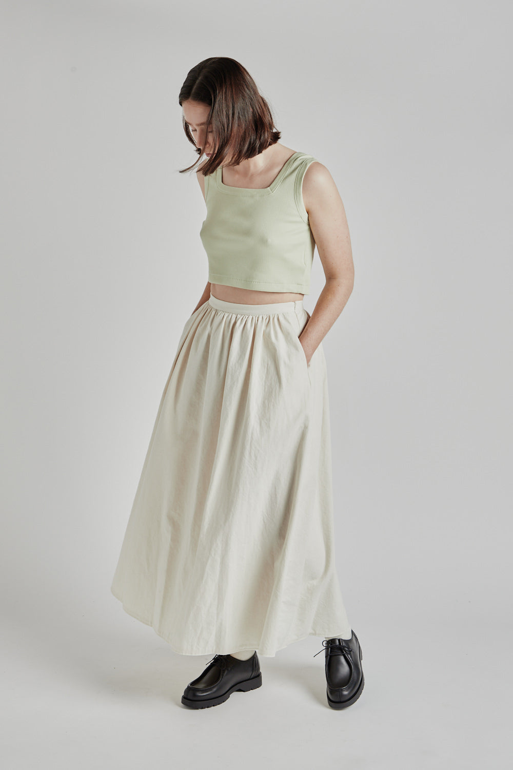 Soft Cotton Rib Square Tanktop - Mint Grey - Wallace Mercantile Shop
