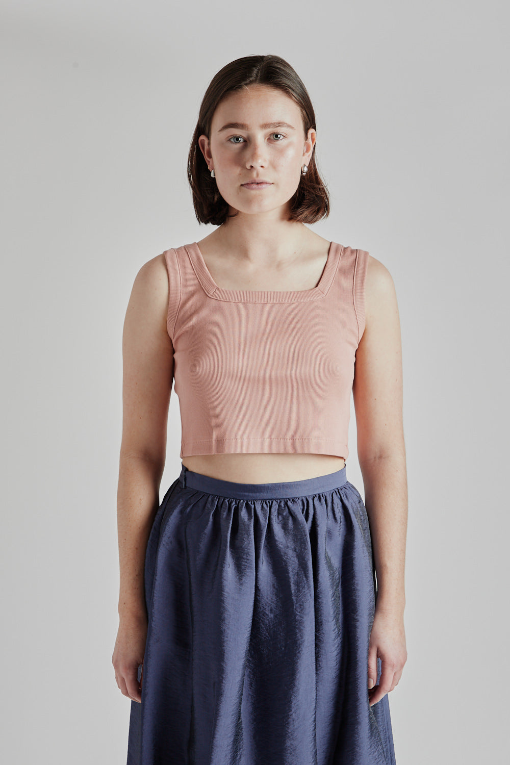 Soft Cotton Rib Square Tanktop - Pink Beige