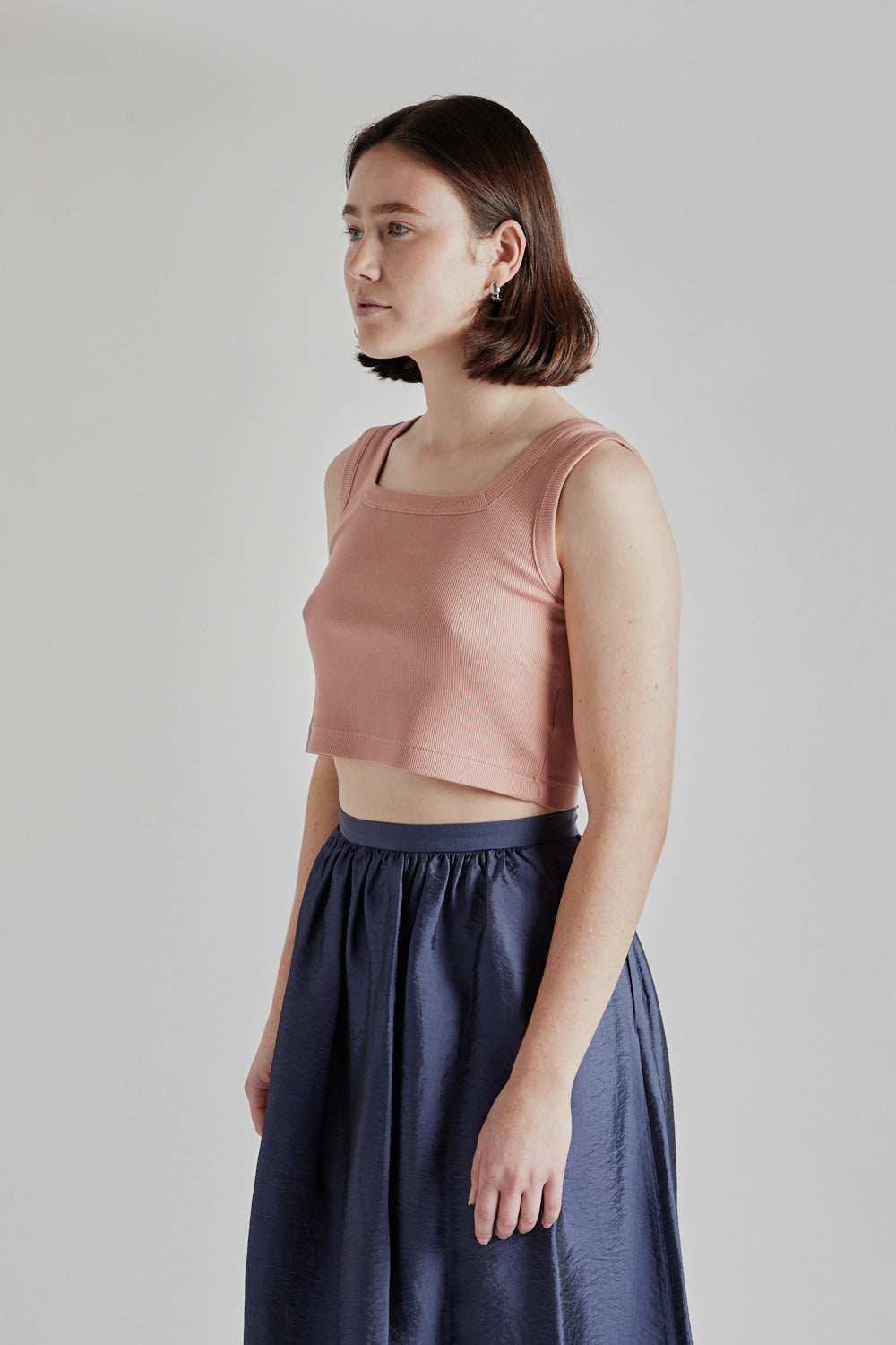 Blurhms Soft Cotton Rib Square Tanktop in Pink Beige