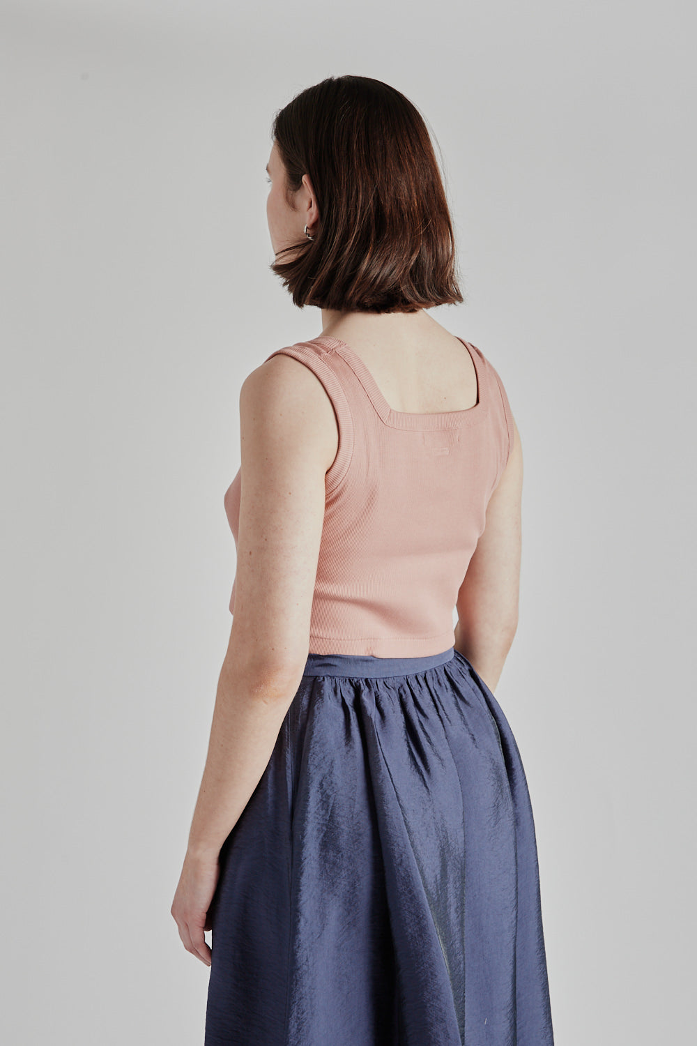 Blurhms Soft Cotton Rib Square Tanktop in Pink Beige