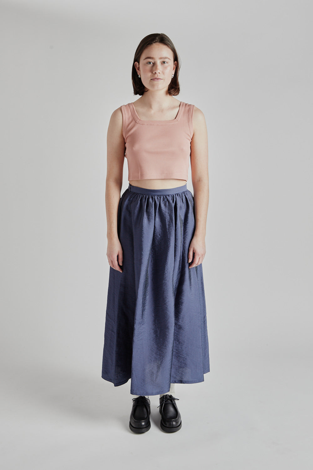 Blurhms Soft Cotton Rib Square Tanktop in Pink Beige