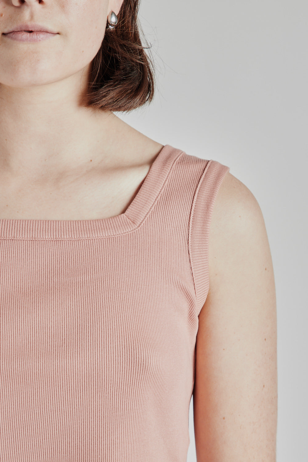 Soft Cotton Rib Square Tanktop - Pink Beige