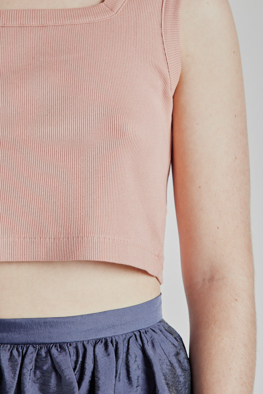 Blurhms Soft Cotton Rib Square Tanktop in Pink Beige