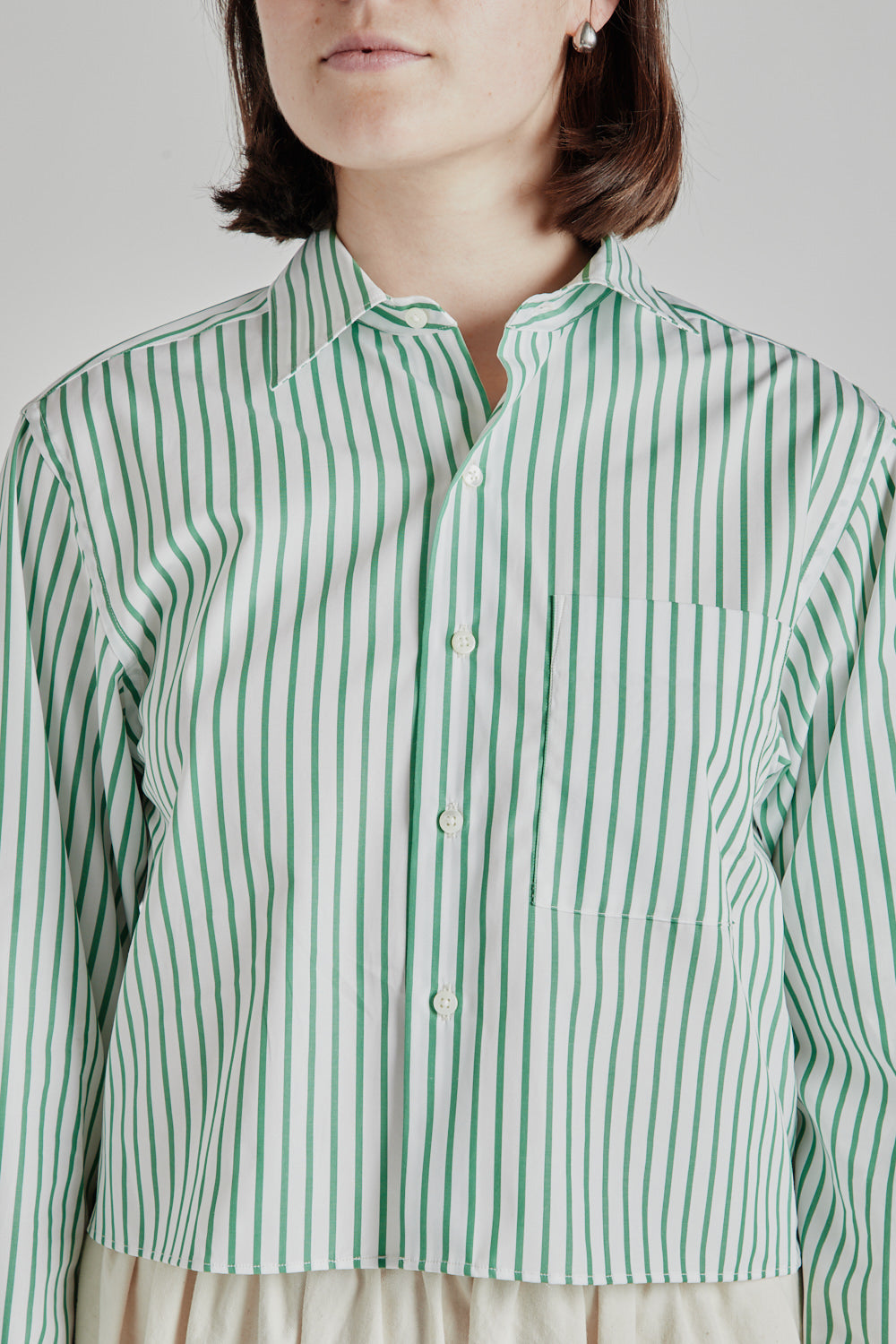 Blurhms Stripe Short Shirt in Ivory/Green