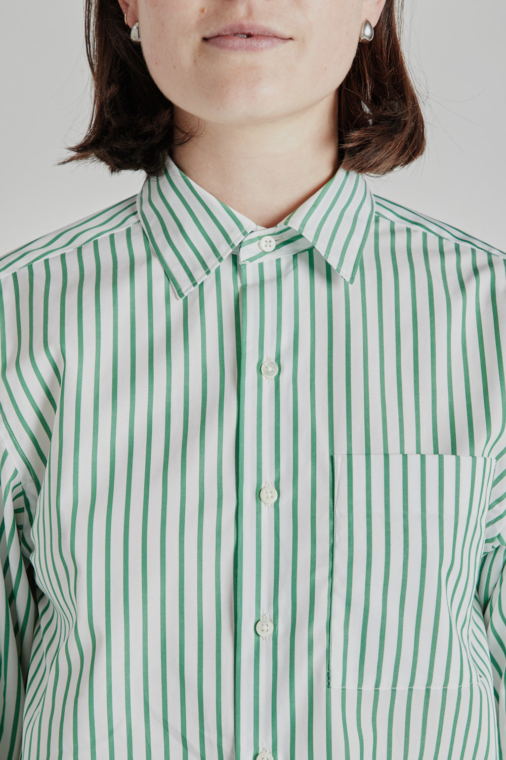 Blurhms Stripe Short Shirt in Ivory/Green