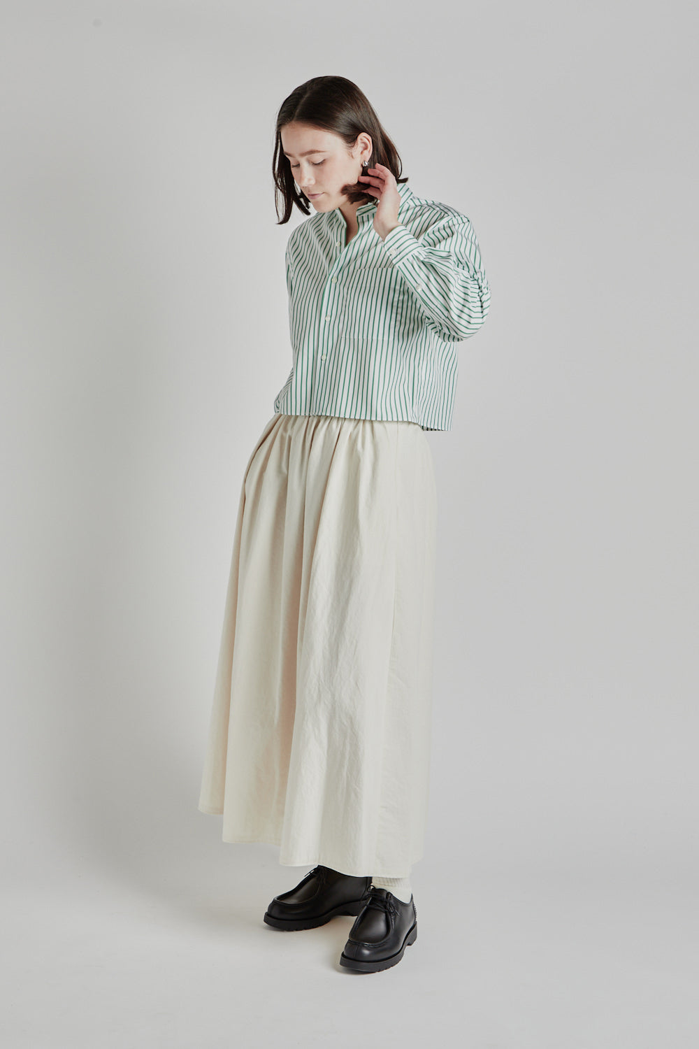 Blurhms Stripe Short Shirt in Ivory/Green