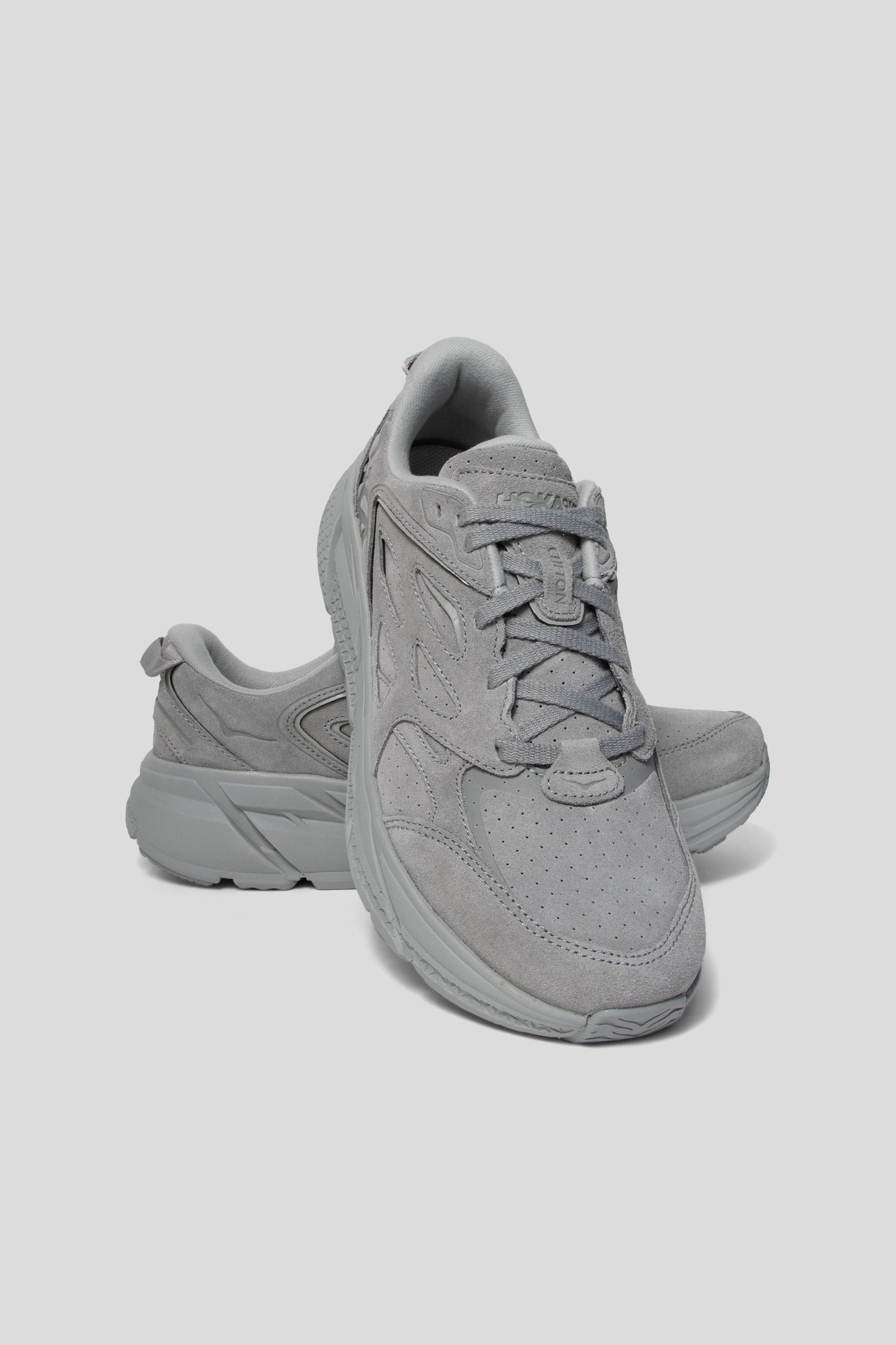 Hoka All Gender Clifton L Suede Shoe in Limestone/Limestone