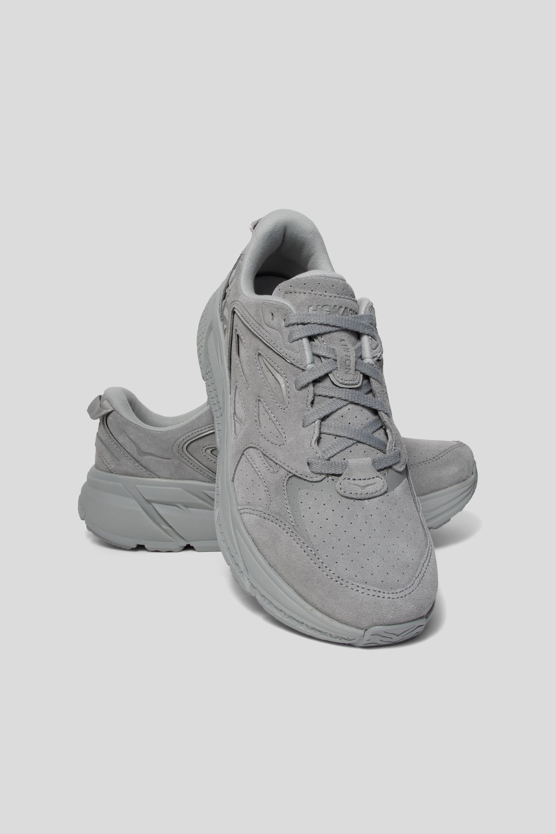 Hoka All Gender Clifton L Suede Shoe in Limestone/Limestone
