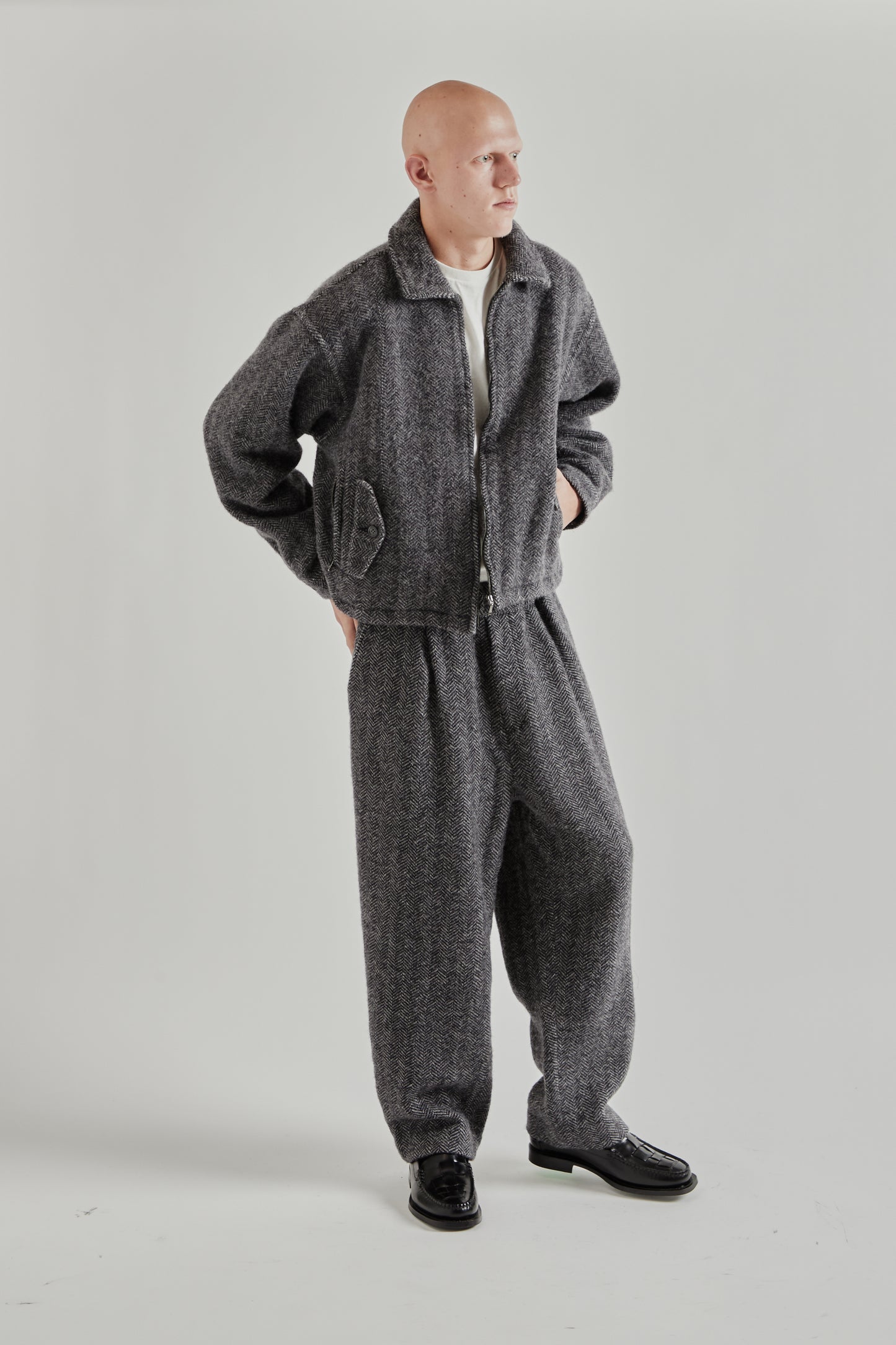 Wool Zip Blouson - Herringbone