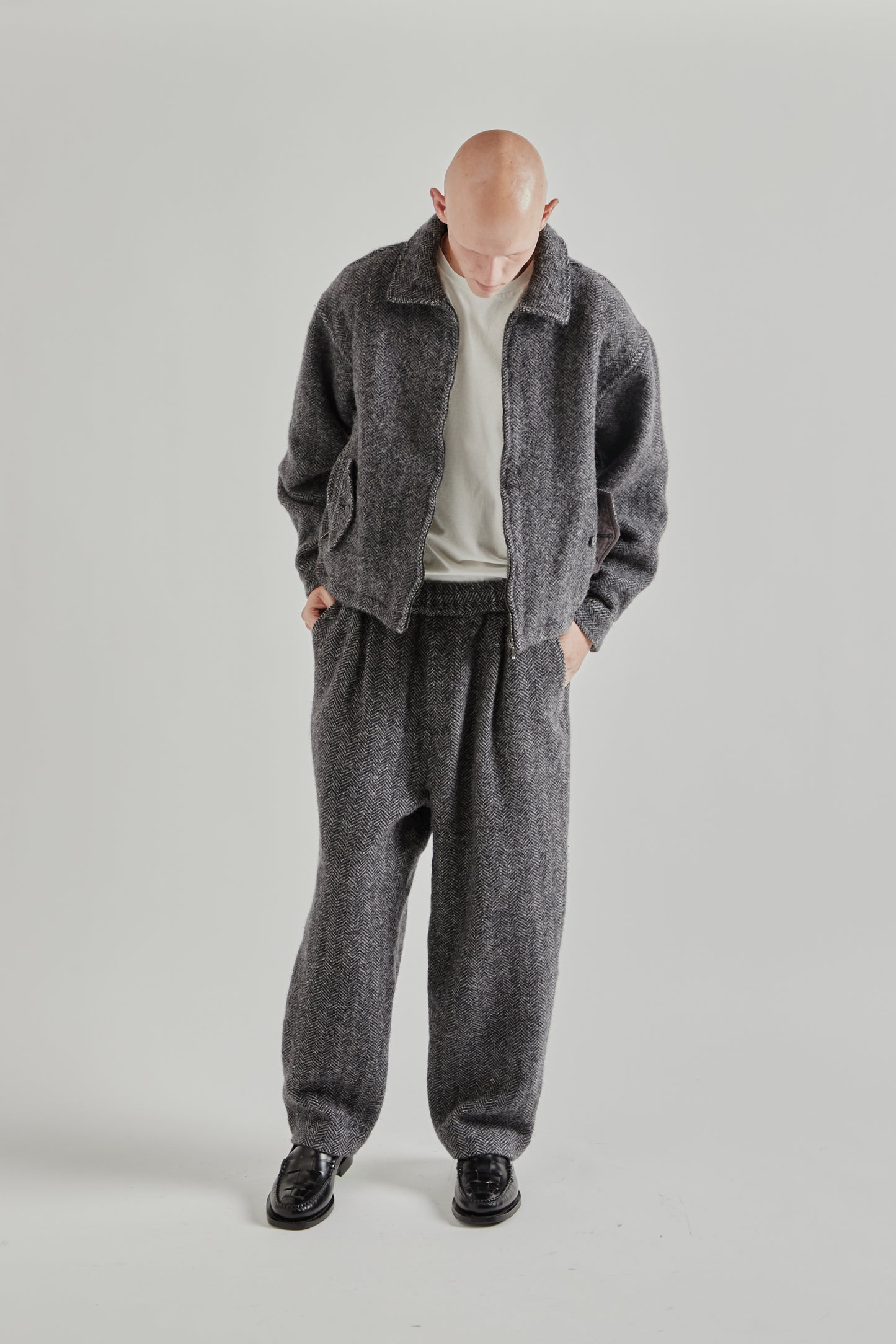 Wool Zip Blouson - Herringbone