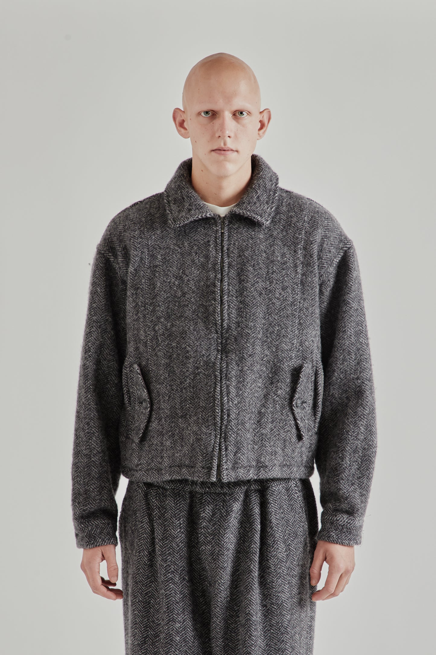 Wool Zip Blouson - Herringbone