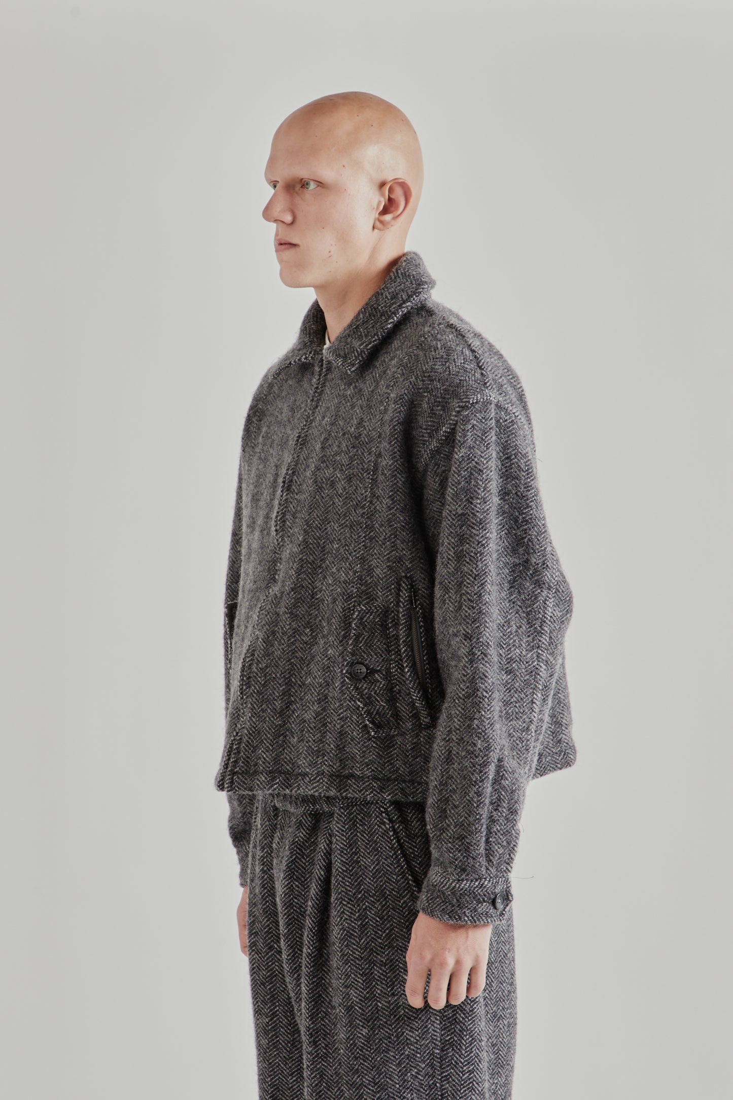 Wool Zip Blouson - Herringbone
