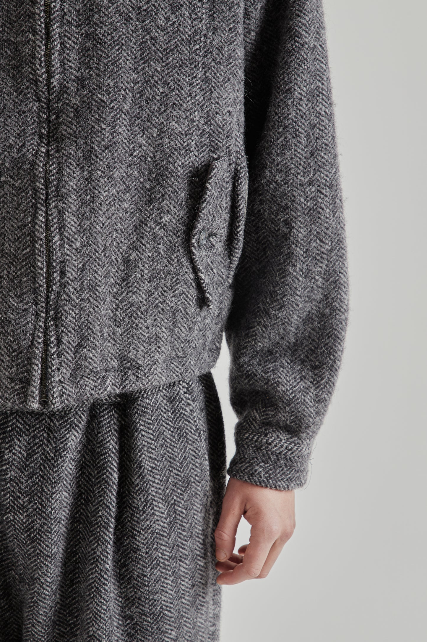 Wool Zip Blouson - Herringbone