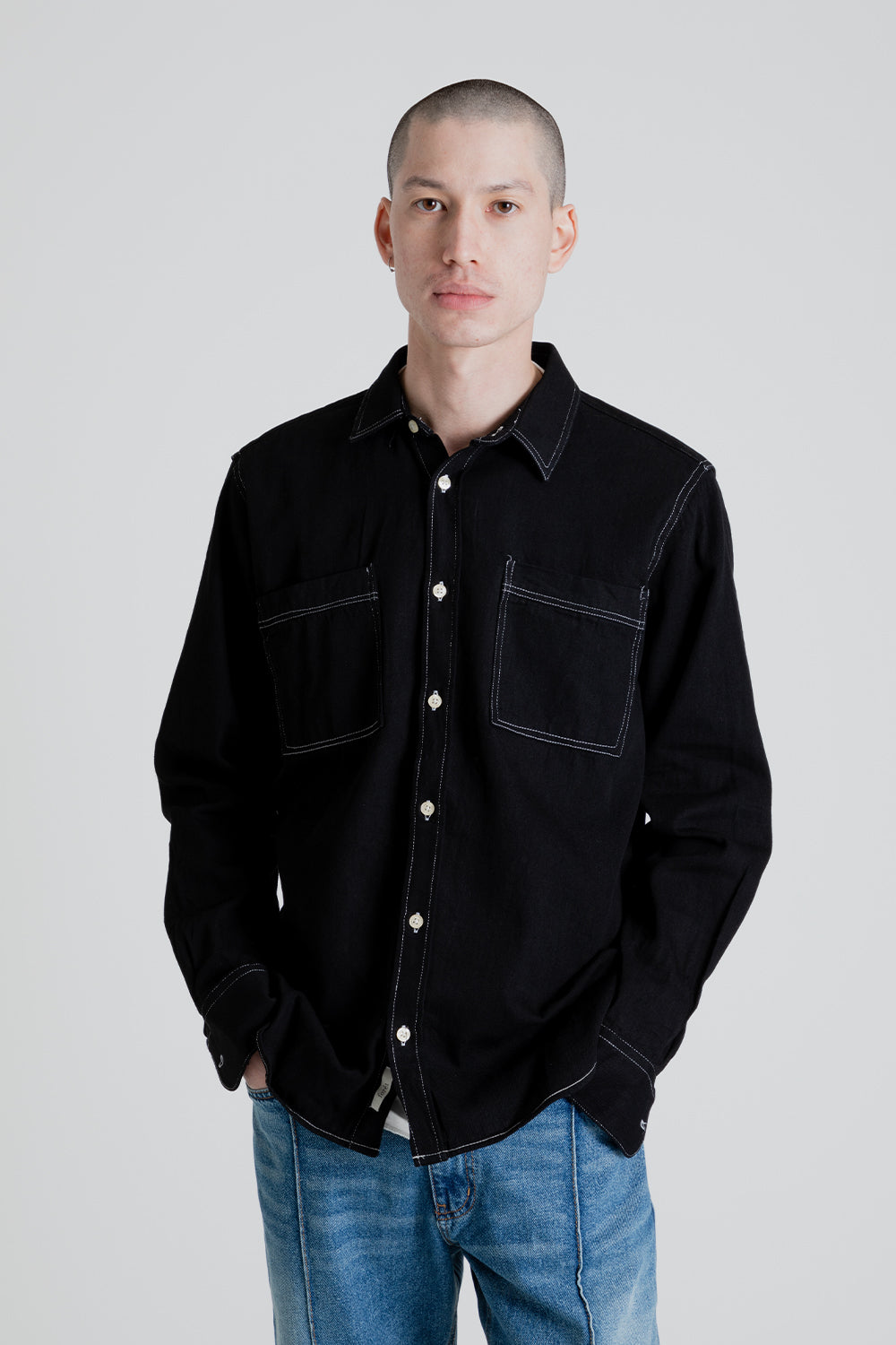 Forét Cliff shirt in Black Denim