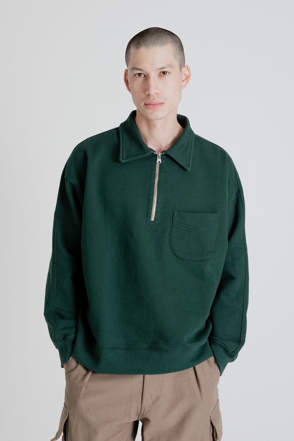 Frizmworks Collar Half-Zip Sweatshirt in Forest Green