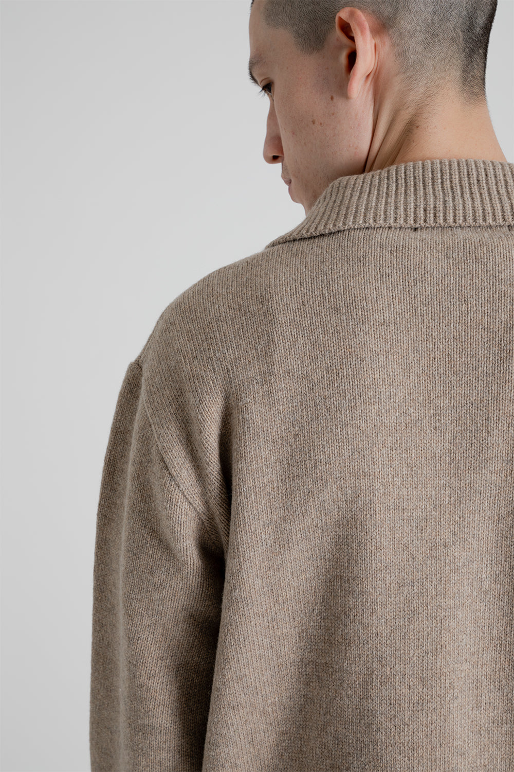 Frizmworks Wool Collar Zip Up Knit Cardigan in Oatmeal