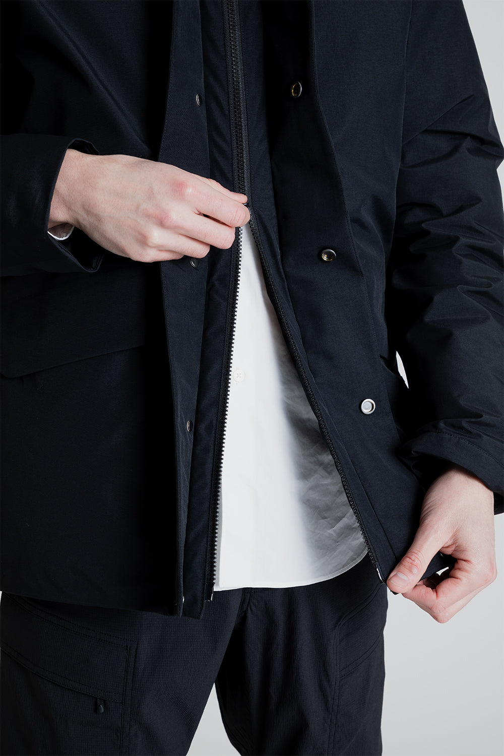 Goldwin Gore-Tex Hooded Down Jacket in Black