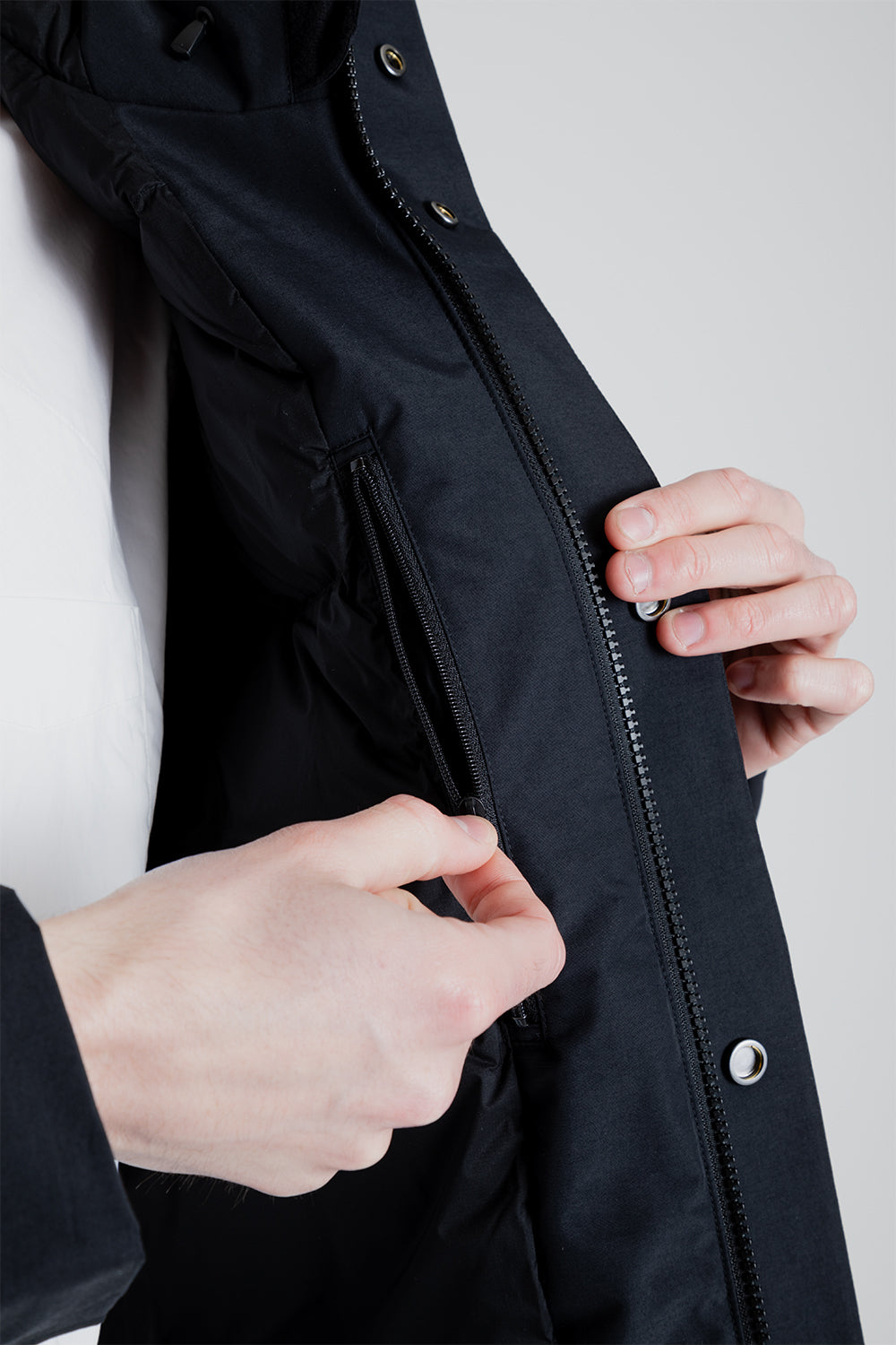 Goldwin Gore-Tex Hooded Down Jacket in Black