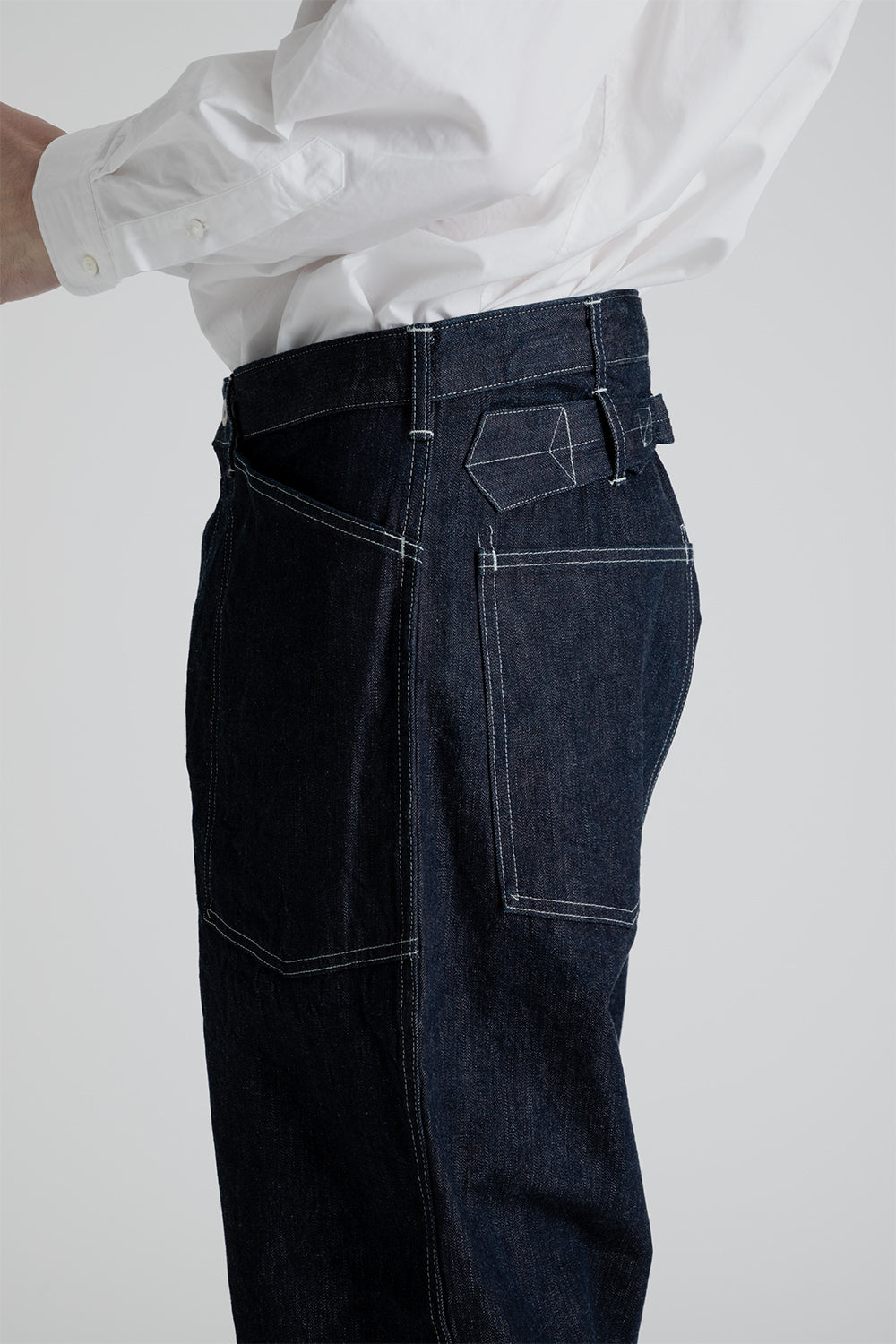 Kaptain Sunshine Buckleback Baker Pants in Indigo Denim