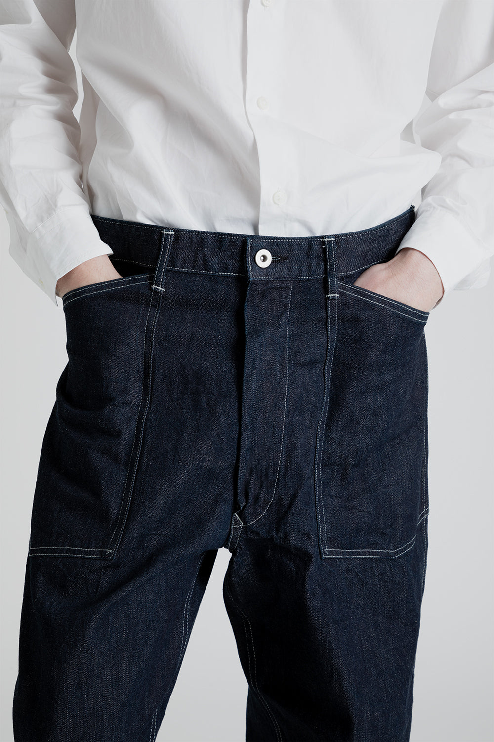 Kaptain Sunshine Buckleback Baker Pants in Indigo Denim