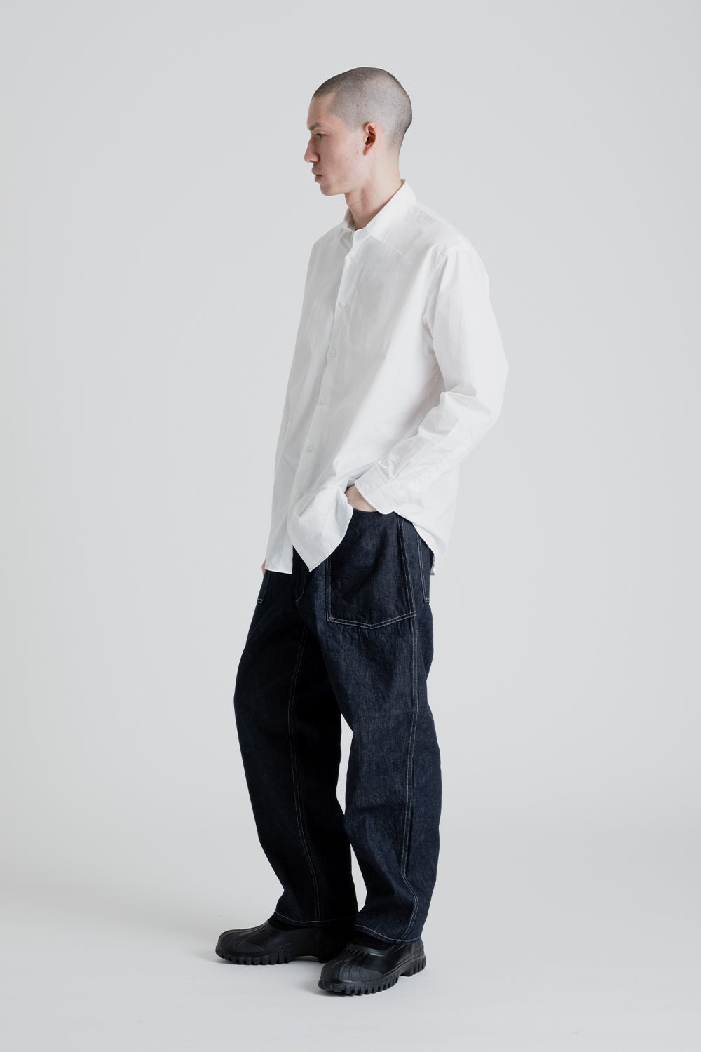 Kaptain Sunshine Buckleback Baker Pants in Indigo Denim