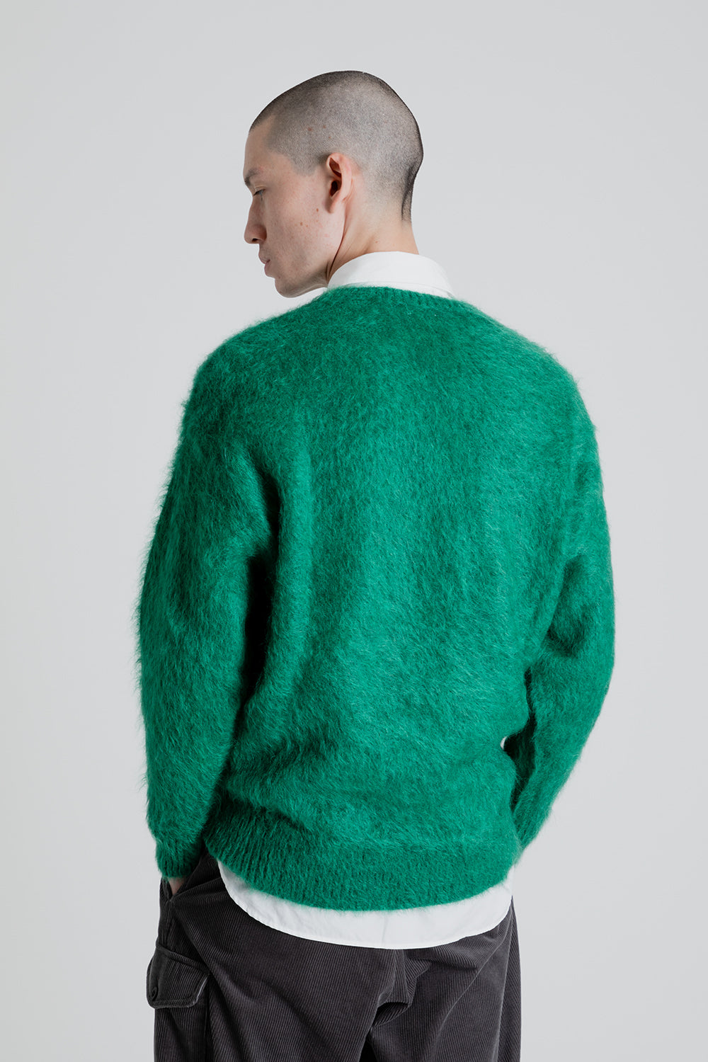 Kaptain Sunshine Brushed Wool Mohair Crewneck Pullover in Green