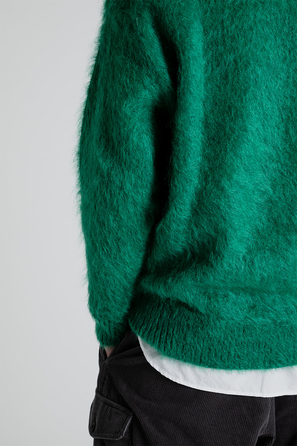 Kaptain Sunshine Brushed Wool Mohair Crewneck Pullover in Green