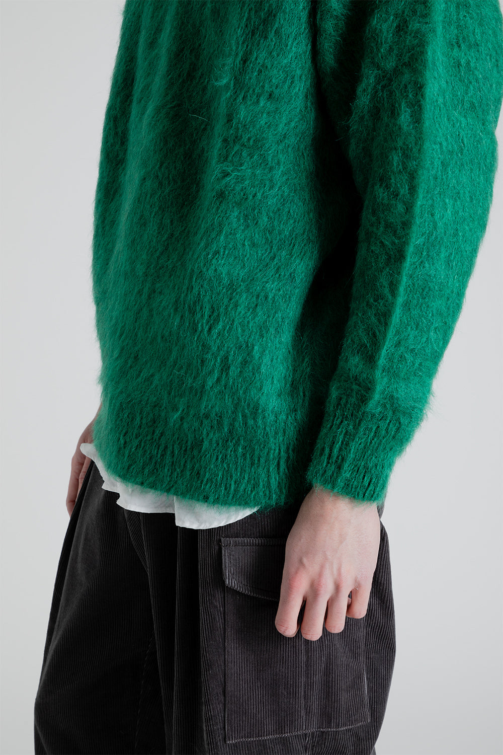 Kaptain Sunshine Brushed Wool Mohair Crewneck Pullover in Green