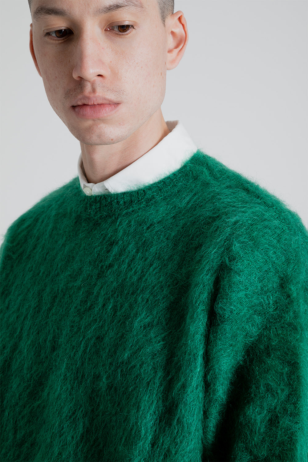 Kaptain Sunshine Brushed Wool Mohair Crewneck Pullover in Green