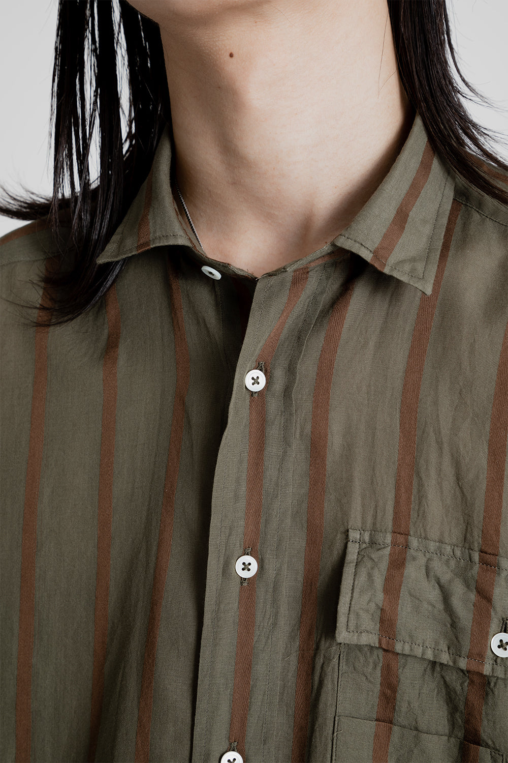 Kaptain Sunshine Safari Shirt in Olive Stripe