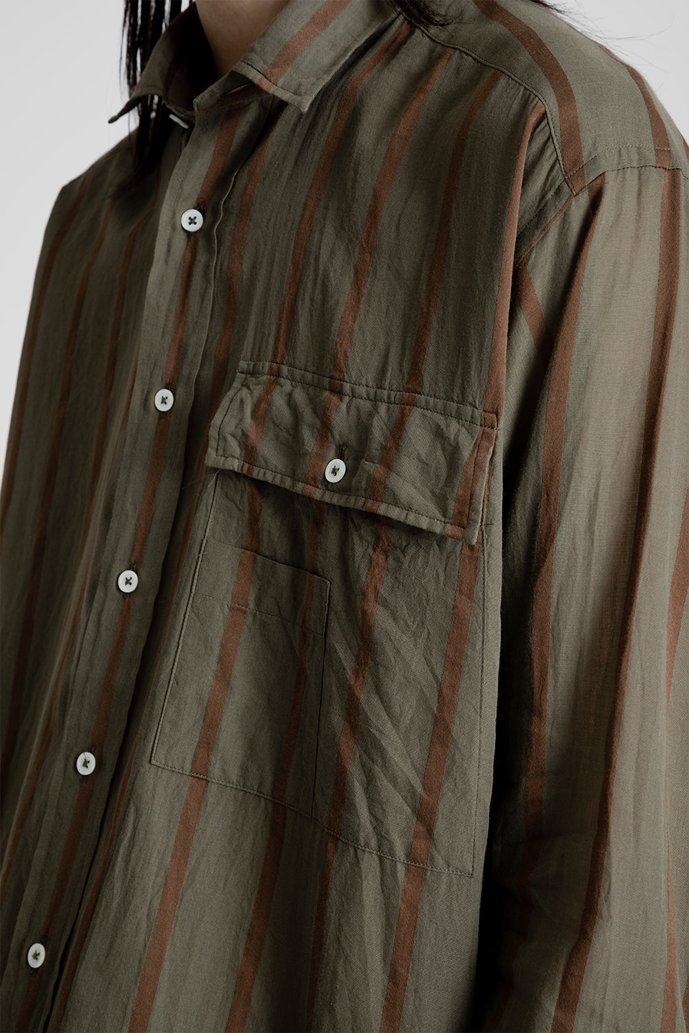 Kaptain Sunshine Safari Shirt in Olive Stripe