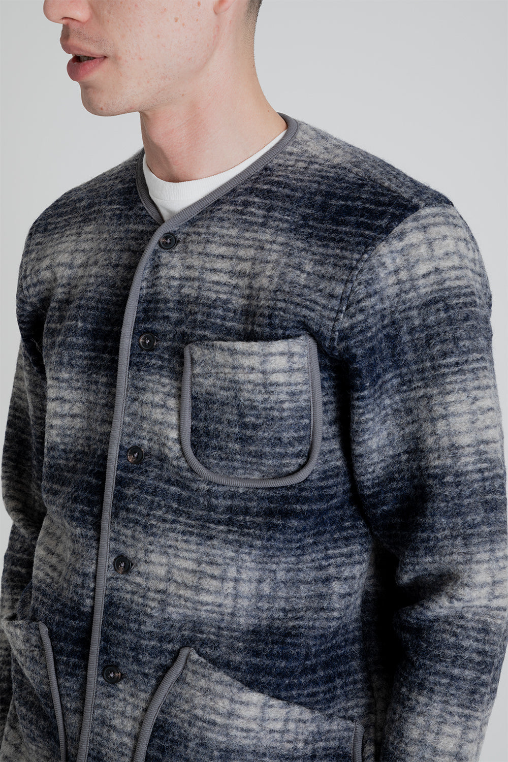 Kestin Neist Fleece Cardigan in Navy Check