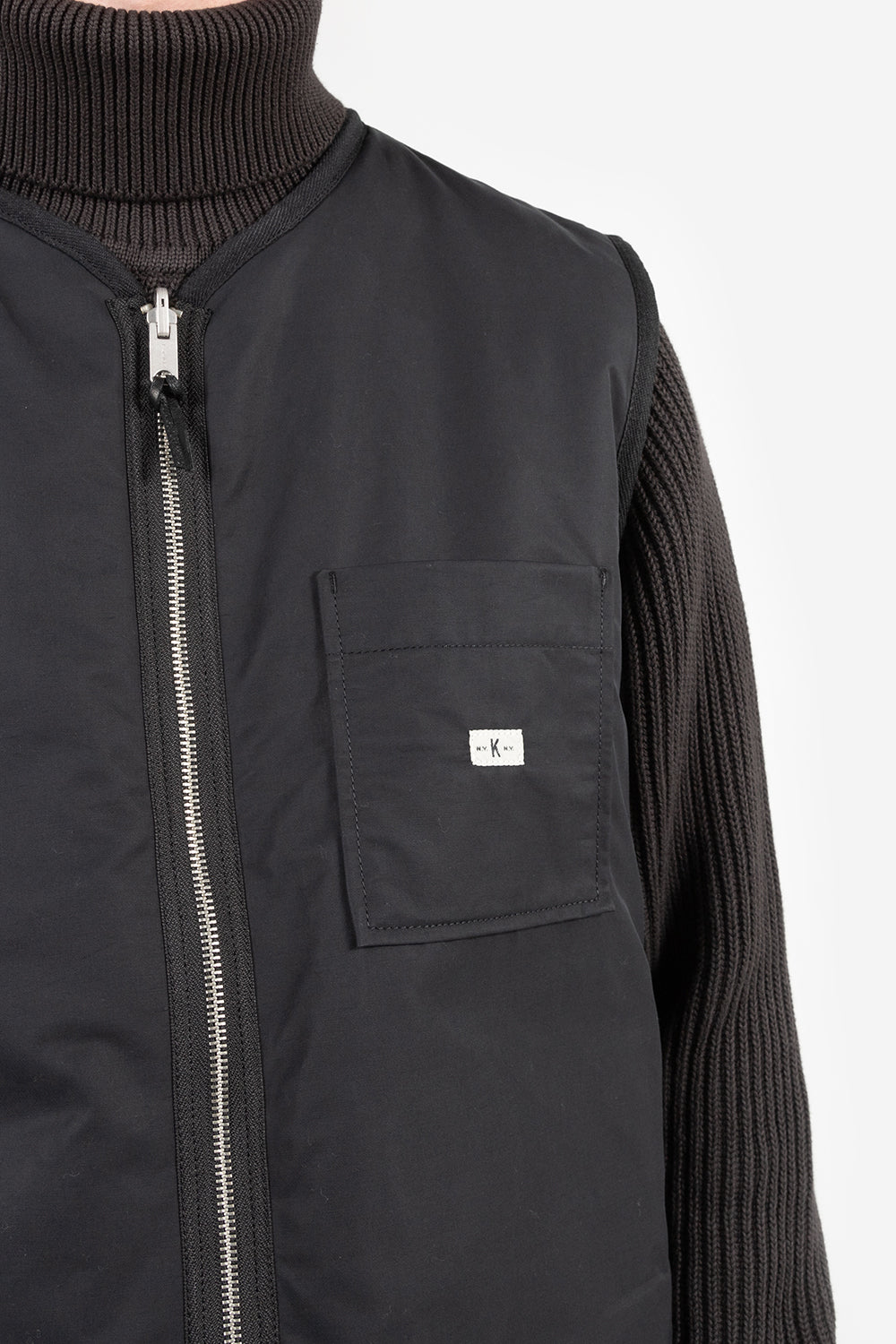 Knickerbocker reverse zip pile vest heather brown pile black
