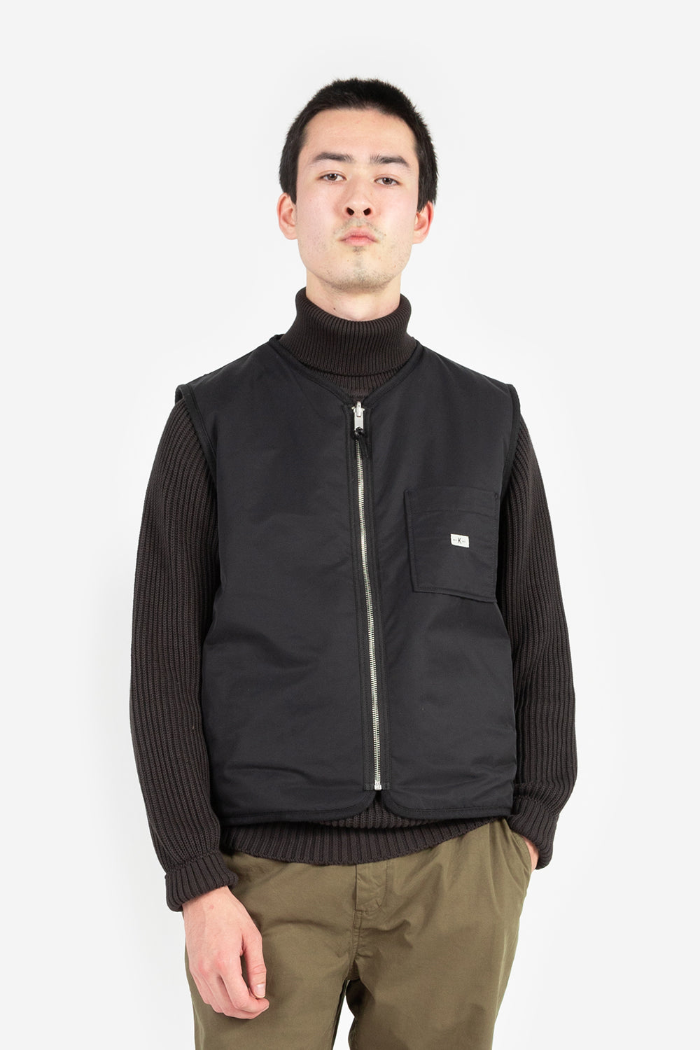 Knickerbocker reverse zip pile vest heather brown pile black