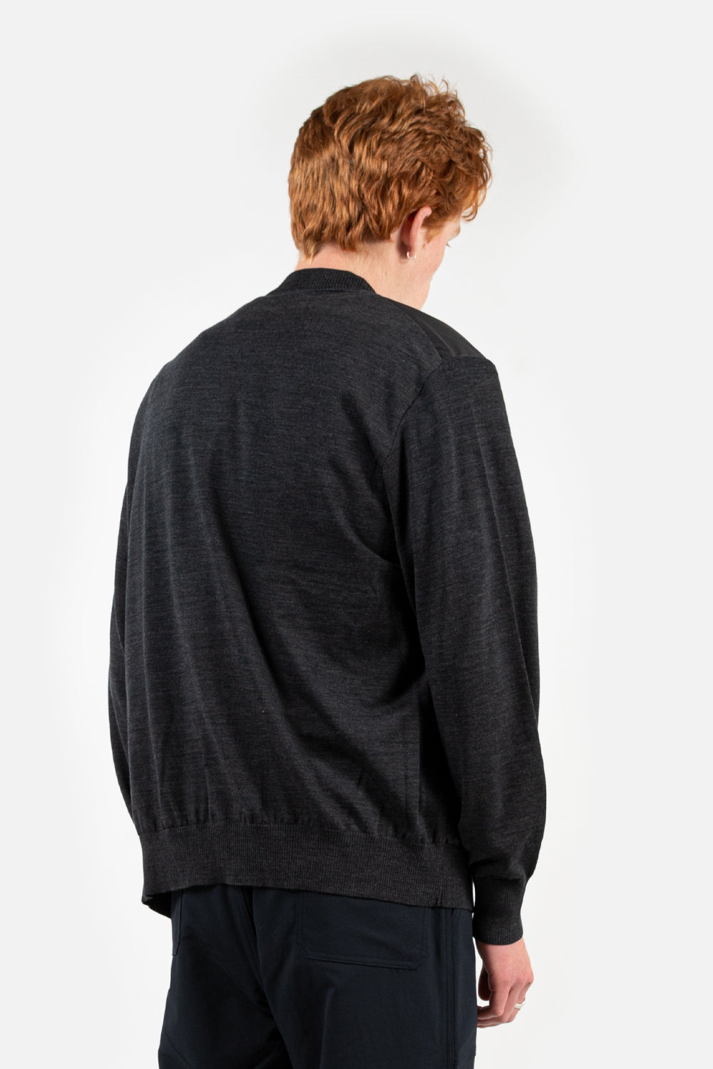 nanamica hybrid cardigan in charcoal