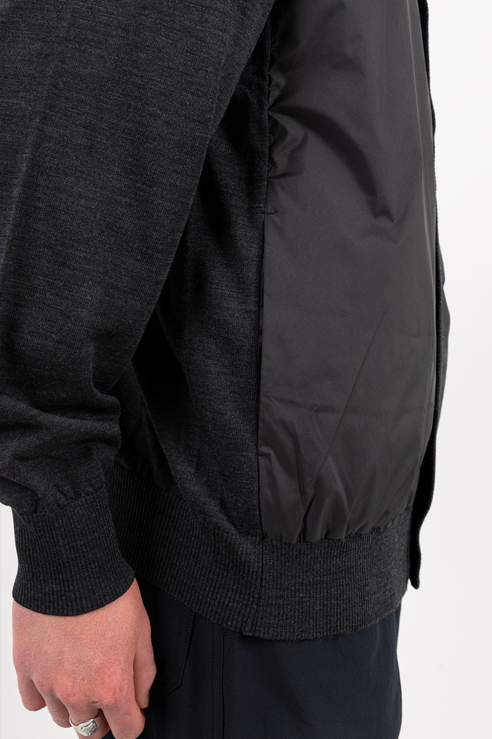 nanamica hybrid cardigan in charcoal