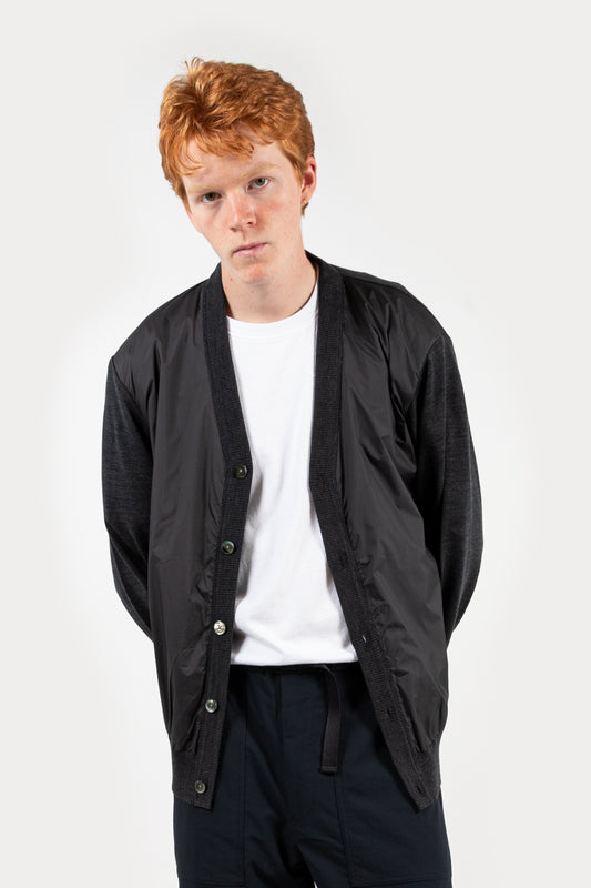 nanamica hybrid cardigan in charcoal