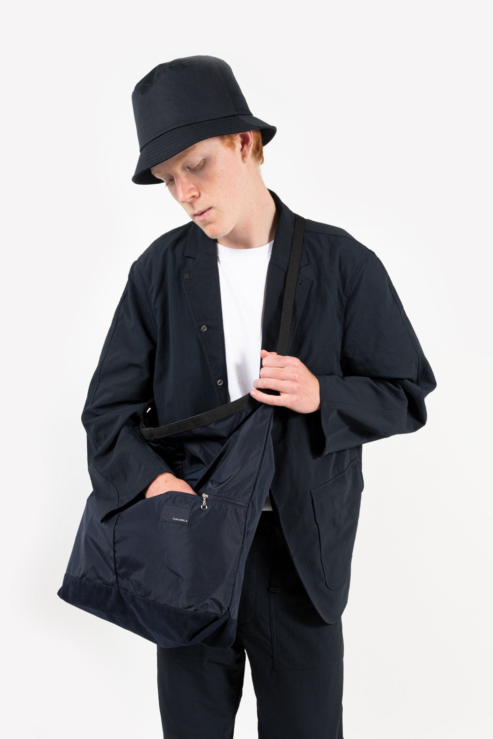 nanamica utility shoulder bag in navy