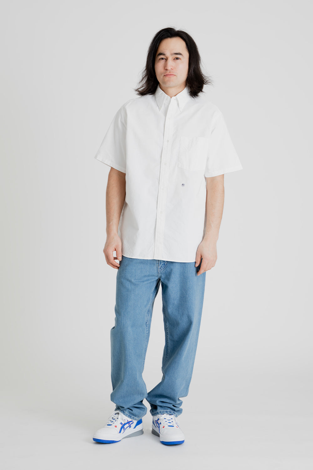 Nanamica Button Down Wind Short Sleeve Shirt in White